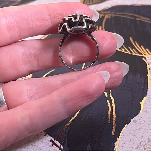 Vintage 925 Sterling Silver Abstract Rose Unique Floral Design Ring - Picture 13 of 13